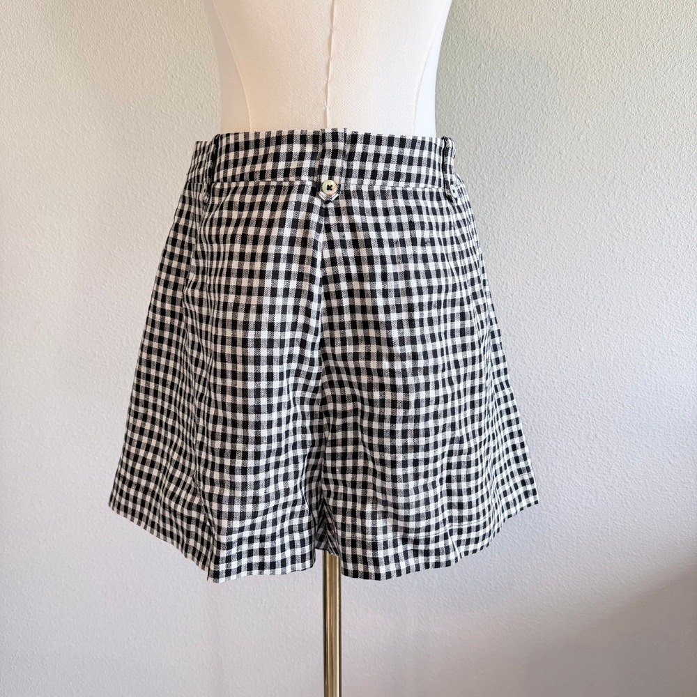 Reformation Gingham Linen Shorts Black White Button Fly Summer Beach Womens sz12 - Picture 4 of 8